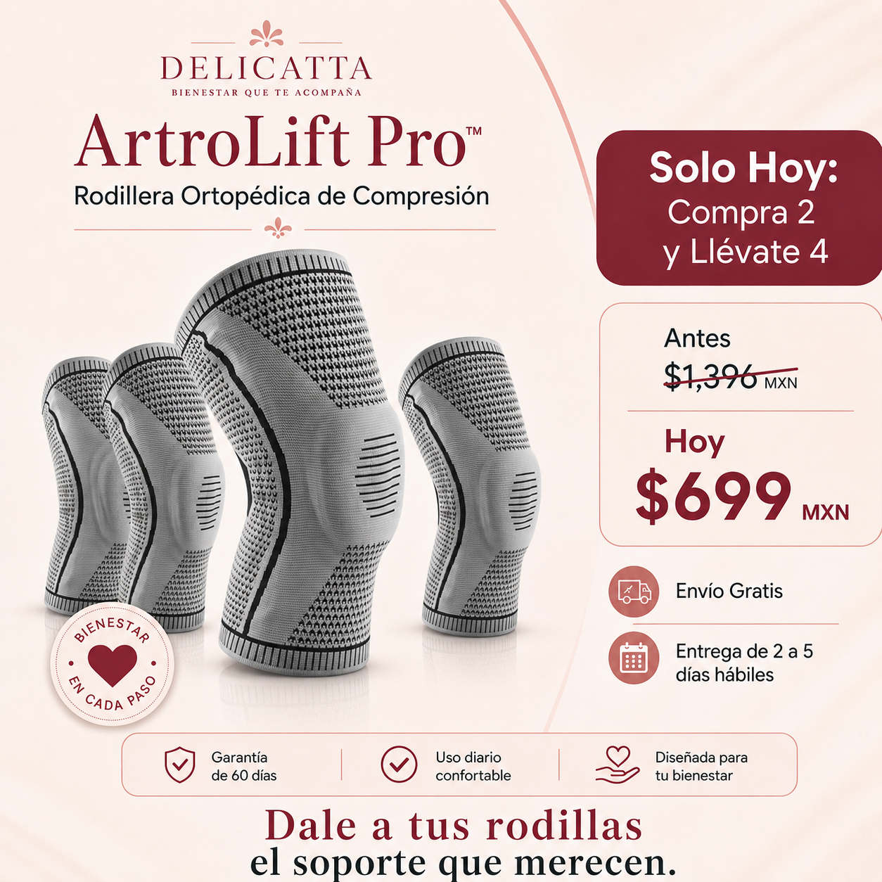 ArtroLift Pro™ Rodillera Ortopédica de Compresión - Solo Hoy: Compra 2 y Llévate 4