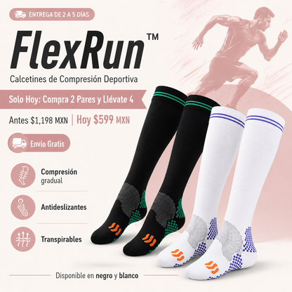 FlexRun™ Calcetines de Compresión Deportiva Solo Hoy: Compra 2 Pares y Llévate 4 + Envío Gratis