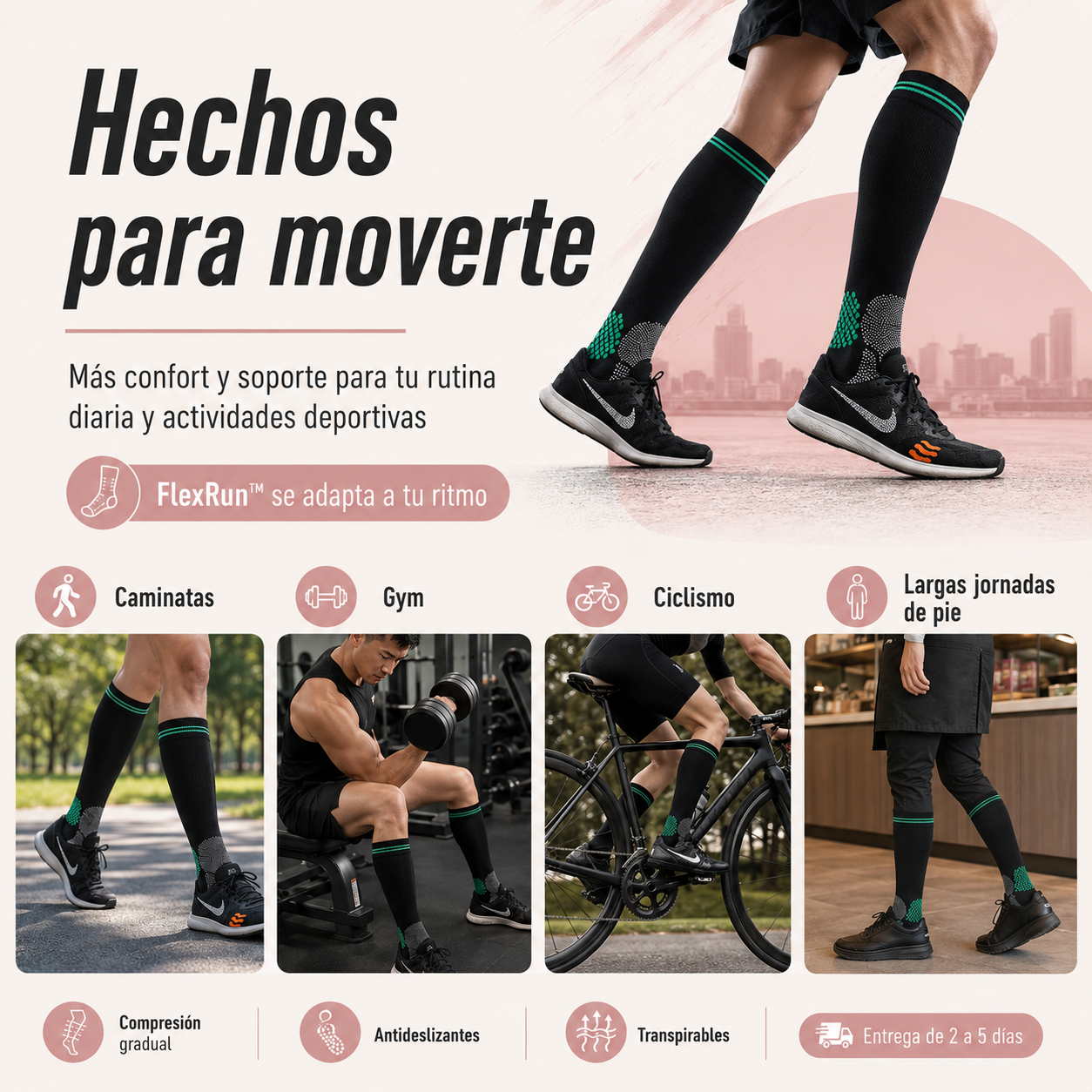 FlexRun™ Calcetines de Compresión Deportiva Solo Hoy: Compra 2 Pares y Llévate 4 + Envío Gratis
