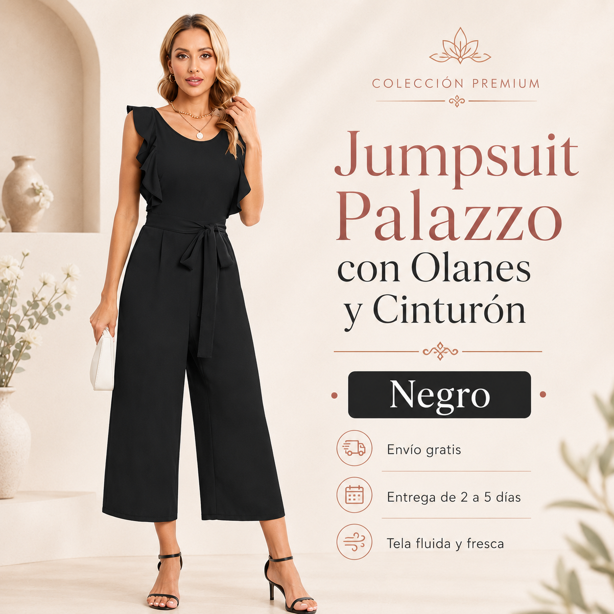 Jumpsuit Palazzo con Olanes y Cinturón