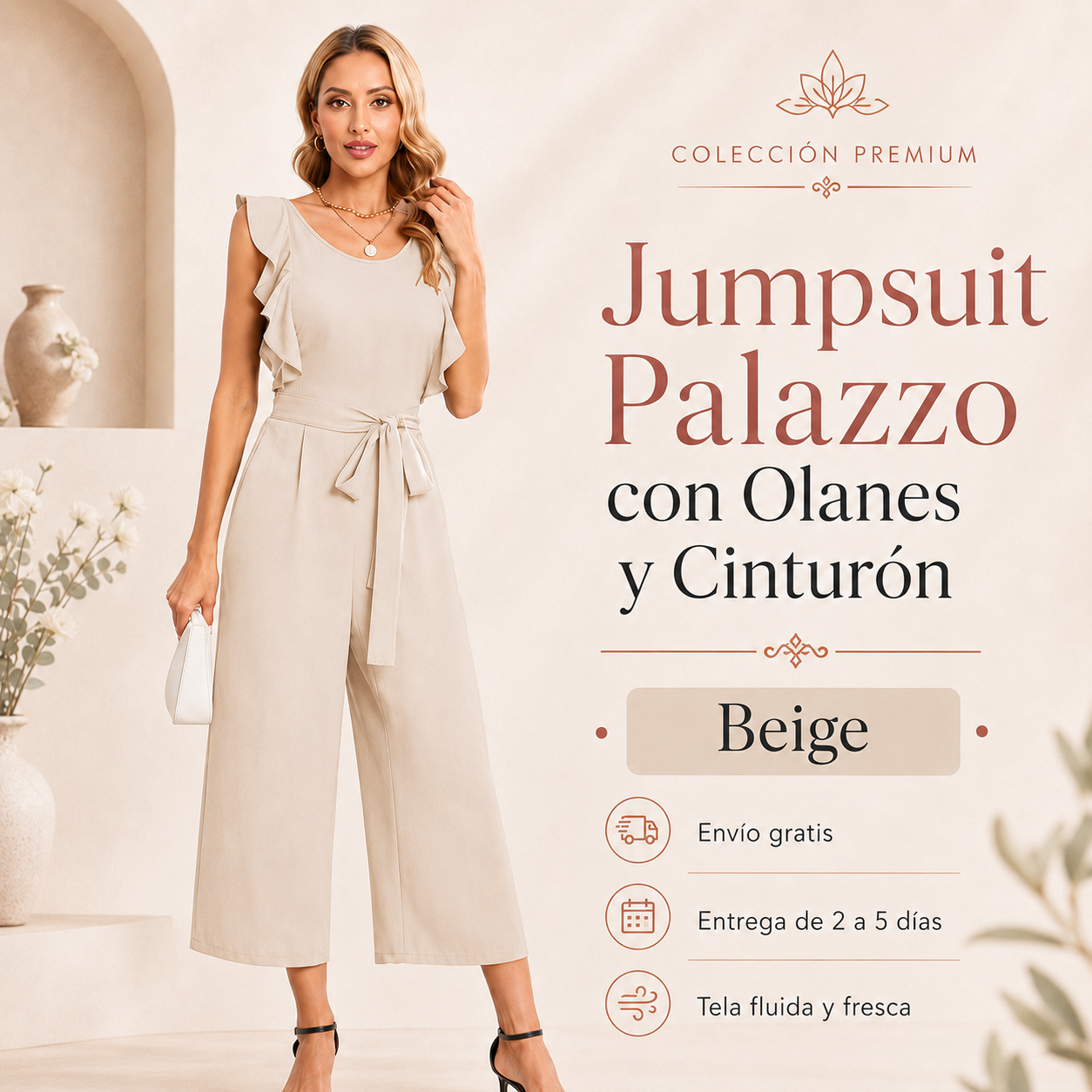 Jumpsuit Palazzo con Olanes y Cinturón